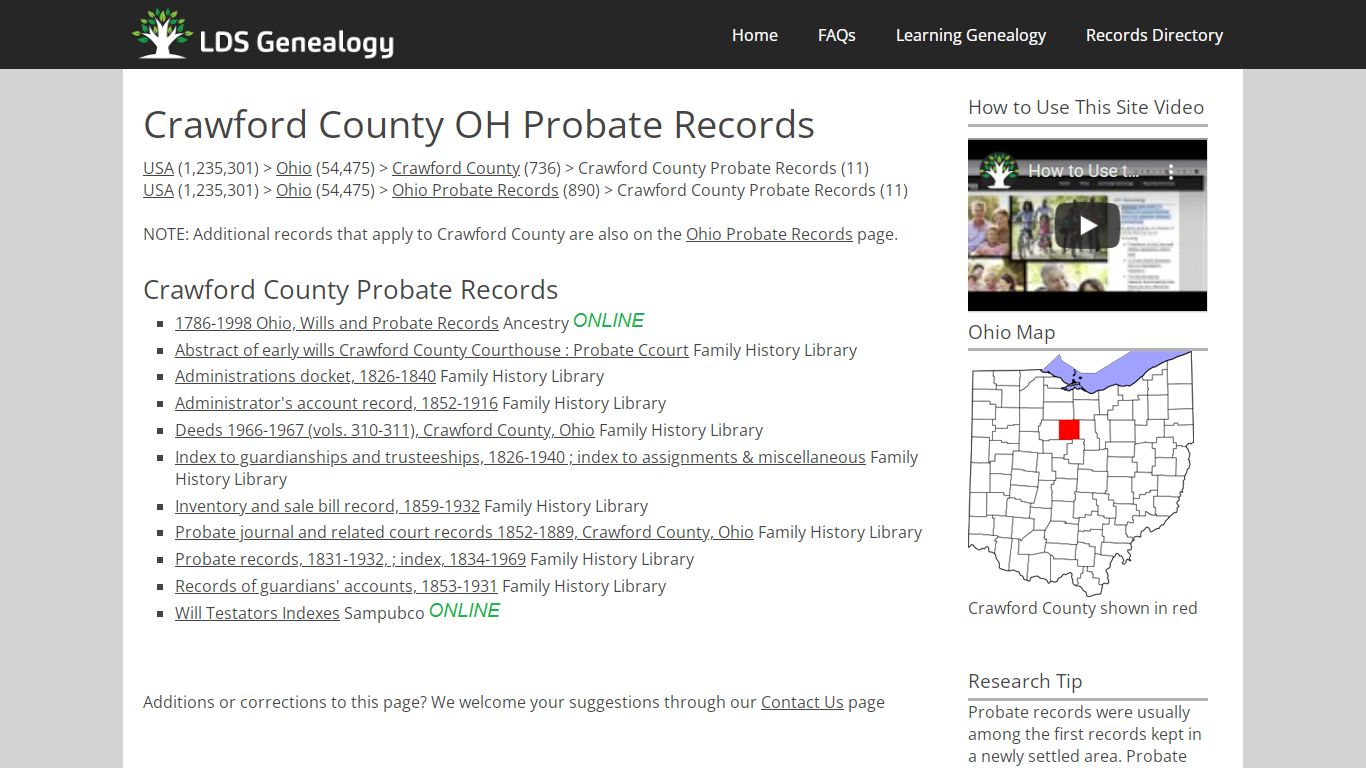 Crawford County OH Probate Records - LDS Genealogy